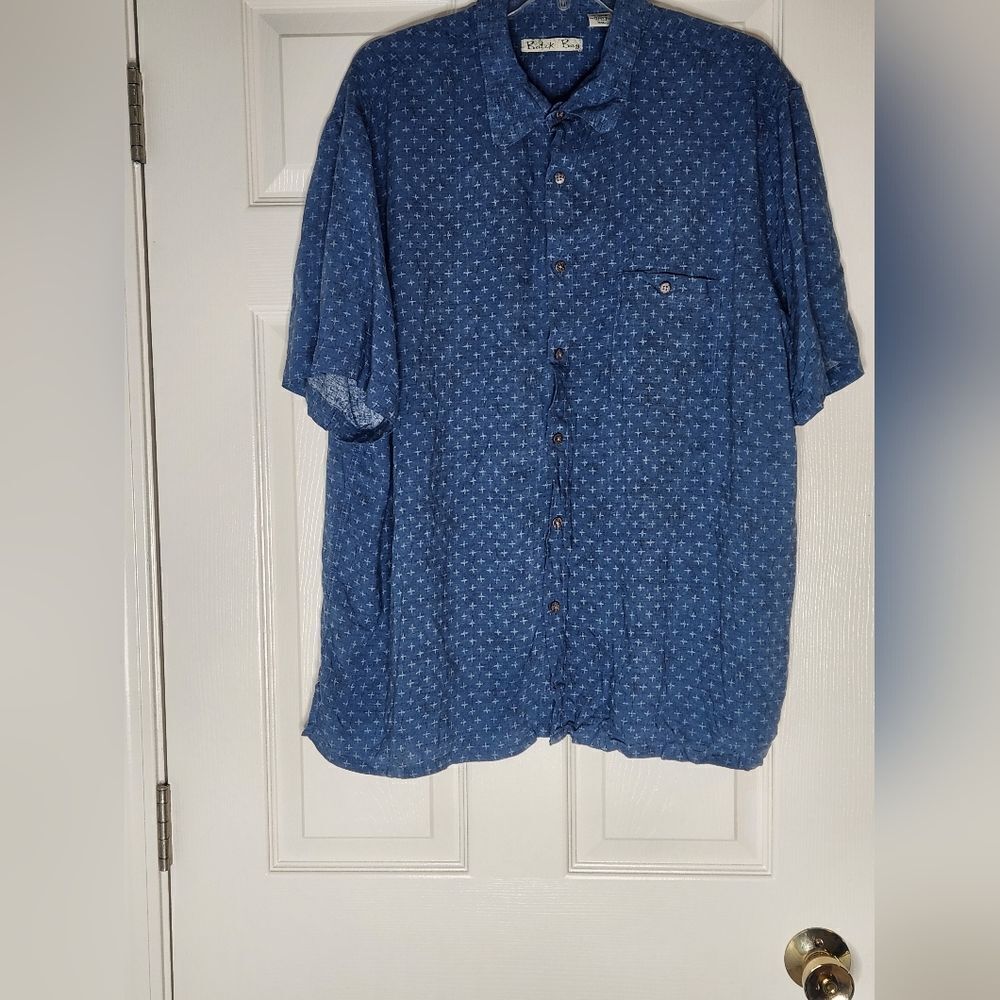 Batik Bay XXL Steel Blue Shortsleeves Pocket 100% Rayon Buttons Up Men's Shirt